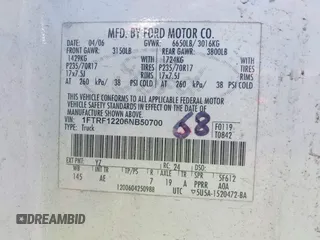 2006 Ford F-150 XL with VIN 1FTRF12206NB50700, listed as a IAAI auction lot 42137380 with 285,494 mi miles and . Bid and sale history available at DreamBid. Image 9.