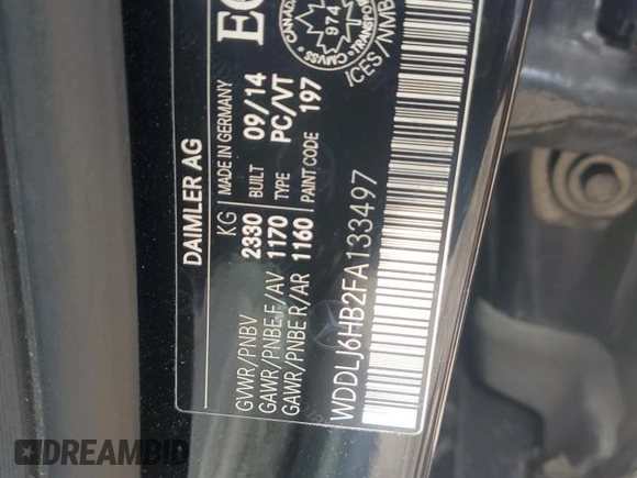 2015 Mercedes-Benz CLS 400 with VIN WDDLJ6HB2FA133497, listed as a Copart auction lot 54266925 with 133,779 mi miles and Salvage title. Bid and sale history available at DreamBid. Image 13.