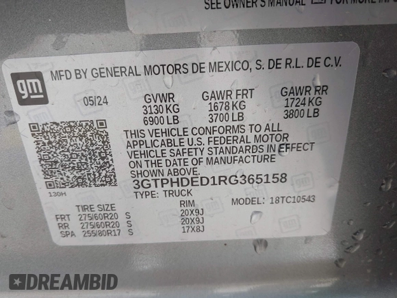 2024 GMC Sierra 1500 SLT с VIN 3GTPHDED1RG365158, выставлен на аукционе IAAI как лот 42175030 с пробегом 6 887 миль миль и . История ставок и продаж доступна на DreamBid. Изображение 9.