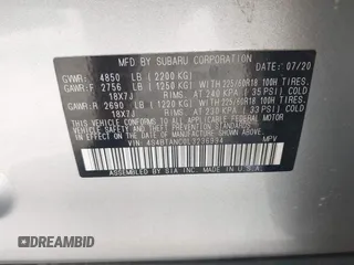 2020 Subaru Outback Limited with VIN 4S4BTANC0L3236994, listed as a IAAI auction lot 42559468 with 80,167 mi miles and . Bid and sale history available at DreamBid. Image 9.