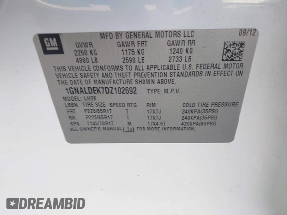 2013 Chevrolet Equinox LT z VIN 1GNALDEK7DZ102692, wystawiony jako IAAI lot #40973774 z przebiegiem 139 288 mil mil oraz . Historia ofert i sprzedaży dostępna na DreamBid. Obrazek 9.