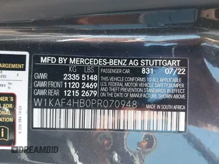 2023 Mercedes-Benz C 300 with VIN W1KAF4HB0PR070948, listed as a IAAI auction lot 41907824 with 44,815 mi miles and . Bid and sale history available at DreamBid. Image 9.