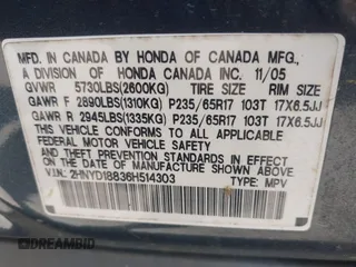 2006 Acura MDX Touring w/Navi with VIN 2HNYD18836H514303, listed as a IAAI auction lot 41972767 with 263,870 mi miles. Bid and sale history available at carsss.com. Image 9.