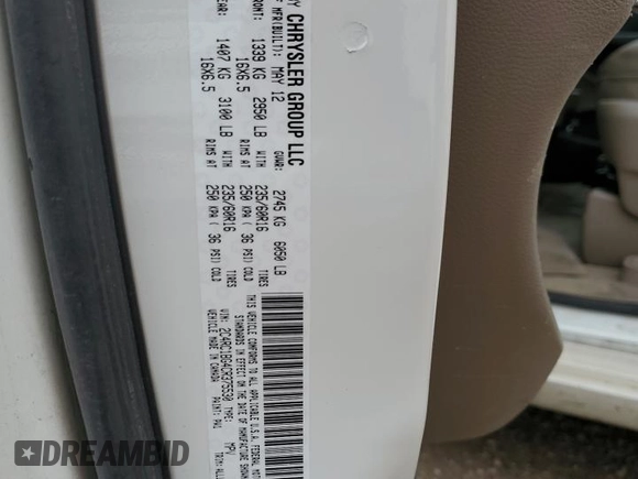 2012 Chrysler Town & Country Touring with VIN 2C4RC1BG4CR375530, listed as a Copart auction lot 64004854 with 162,035 mi miles and Salvage Title. Bid and sale history available at DreamBid. Image 13.