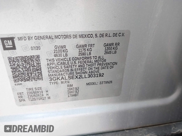 2020 GMC Terrain Denali with VIN 3GKALSEX2LL303192, listed as a IAAI auction lot 41731925 with 103,453 mi miles and . Bid and sale history available at DreamBid. Image 9.