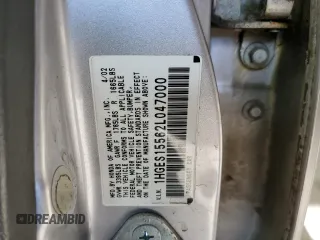 2002 Honda Civic LX with VIN 1HGES15562L047000, listed as a Copart auction lot 46567405 with 224,963 mi miles and Salvage Title. Bid and sale history available at DreamBid. Image 12.