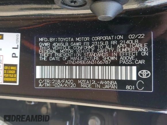 2022 Toyota Corolla Hatchback SE with VIN JTND4MBE6N3166787, listed as a Copart auction lot 63250564 with 8,523 mi miles and Salvage Title. Bid and sale history available at carsss.com. Image 12.