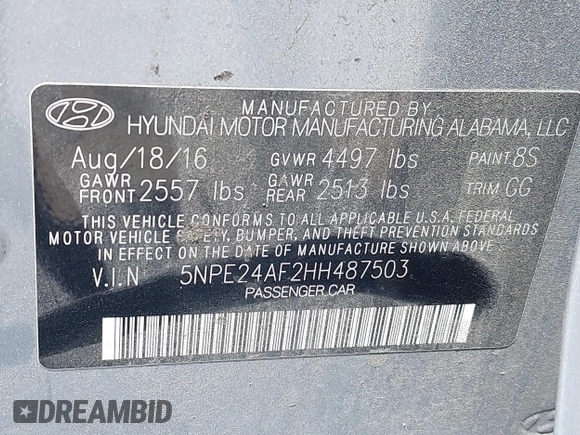 2017 Hyundai Sonata 2.4L with VIN 5NPE24AF2HH487503, listed as a IAAI auction lot 42029788 with 165,280 mi miles and . Bid and sale history available at carsss.com. Image 9.