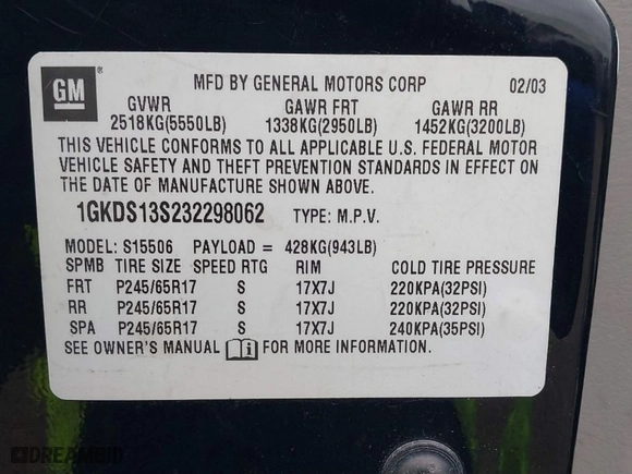 2003 GMC Envoy SLT with VIN 1GKDS13S232298062, listed as a IAAI auction lot 41668380 with 195,045 mi miles. Bid and sale history available at carsss.com. Image 9.