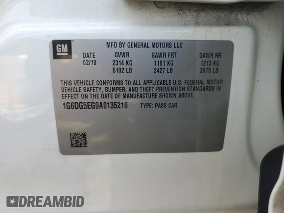 2010 Cadillac CTS Luxury with VIN 1G6DG5EG9A0135210, listed as a Copart auction lot 62516595 with 203,721 mi miles and Salvage title. Bid and sale history available at DreamBid. Image 12.