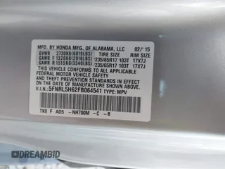 2015 Honda Odyssey EX-L with VIN 5FNRL5H62FB064541, listed as a IAAI auction lot 42048705 with 176,620 mi miles and . Bid and sale history available at DreamBid. Image 9.