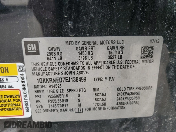 2014 GMC Acadia SLE with VIN 1GKKRNED7EJ138499, listed as a Copart auction lot 47651975 with 163,977 mi miles and Salvage Title. Bid and sale history available at carsss.com. Image 13.