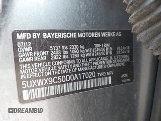 2013 BMW X3 xDrive28i z VIN 5UXWX9C50D0A17020, wystawiony jako IAAI lot #42457545 z przebiegiem 191 206 mil mil oraz . Historia ofert i sprzedaży dostępna na DreamBid. Obrazek 9.