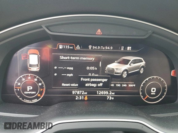 2017 Audi Q7 Premium Plus z VIN WA1LHAF71HD038447, wystawiony jako Copart lot #46440665 z przebiegiem 97 872 mil mil oraz Szkoda całkowita • Salvage title. Historia ofert i sprzedaży dostępna na DreamBid. Obrazek 9.