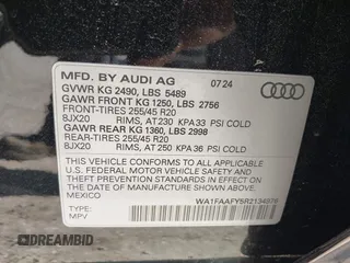 2024 Audi Q5 S line Prestige z VIN WA1FAAFY5R2134976, wystawiony jako IAAI lot #42058820 z przebiegiem 3 773 mil mil oraz . Historia ofert i sprzedaży dostępna na DreamBid. Obrazek 9.