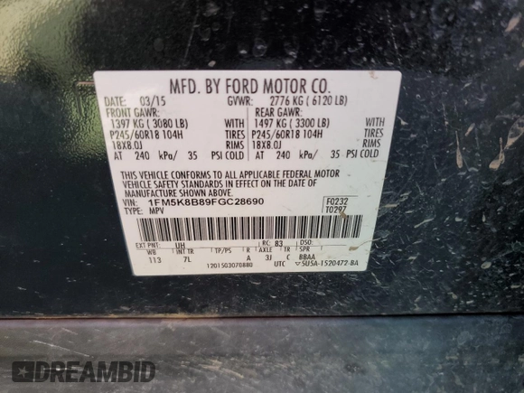 2015 Ford Explorer z VIN 1FM5K8B89FGC28690, wystawiony jako Copart lot #63048915 z przebiegiem 216 121 mil mil oraz Czysty tytuł • Clean title. Historia ofert i sprzedaży dostępna na DreamBid. Obrazek 13.