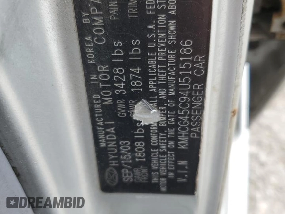 2004 Hyundai Accent GL with VIN KMHCG45C94U515186, listed as a Copart auction lot 52697284 with 49,236 mi miles and Salvage Title. Bid and sale history available at carsss.com. Image 12.