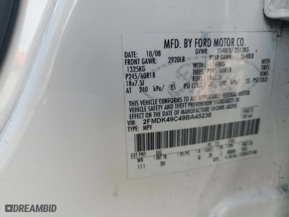 2009 Ford Edge Limited with VIN 2FMDK49C49BA45238, listed as a Copart auction lot 48617615 with 210,333 mi miles and Salvage Title. Bid and sale history available at carsss.com. Image 13.