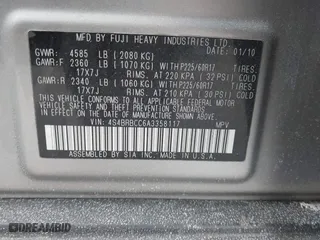 2010 Subaru Outback Premium All-Weather with VIN 4S4BRBCC6A3358117, listed as a IAAI auction lot 41705553 with 232,057 mi miles. Bid and sale history available at carsss.com. Image 9.
