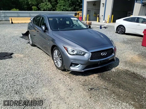 2018 Infiniti Q50 Luxe with VIN JN1EV7AR8JM443555, listed as a Copart auction lot 59691455 with 65,615 mi miles and Salvage title. Bid and sale history available at DreamBid. Image 13.
