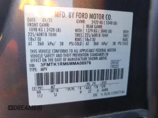 2021 Ford Mustang Mach-E Select z VIN 3FMTK1RM6MMA08976, wystawiony jako Copart lot #52922825 z przebiegiem 46 403 mil mil oraz Czysty tytuł • Clean title. Historia ofert i sprzedaży dostępna na DreamBid. Obrazek 12.