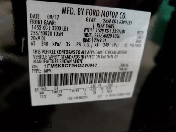 2017 Ford Explorer Sport with VIN 1FM5K8GT9HGD80842, listed as a Copart auction lot 46458285 with 88,731 mi miles and Clean Title. Bid and sale history available at carsss.com. Image 13.