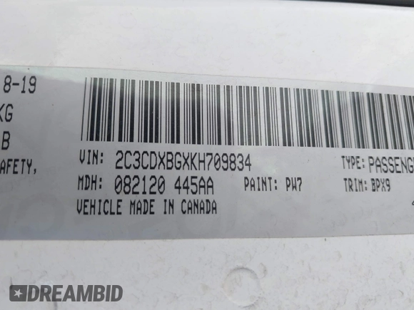 2019 Dodge Charger SXT with VIN 2C3CDXBGXKH709834, listed as a IAAI auction lot 38139226 with Not Provided miles and . Bid and sale history available at DreamBid. Image 9.