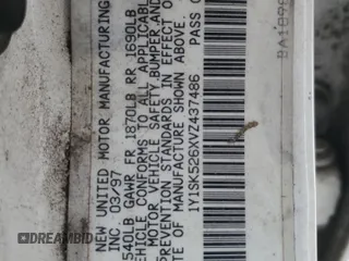 1997 Geo Prizm z VIN 1Y1SK526XVZ437486, wystawiony jako Copart lot #86422384 z przebiegiem 404 485 mil mil oraz Tytuł czysty. Historia ofert i sprzedaży dostępna na DreamBid. Obrazek 12.