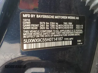 2017 BMW X3 xDrive28i with VIN 5UXWX9C55H0T14187, listed as a Copart auction lot 55049325 with 173,346 mi miles and Salvage Title. Bid and sale history available at DreamBid. Image 13.
