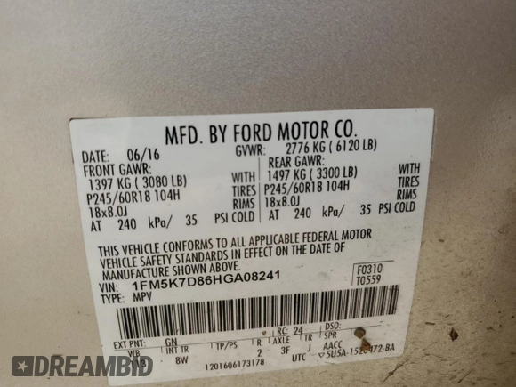 2017 Ford Explorer XLT с VIN 1FM5K7D86HGA08241, выставлен на аукционе Copart как лот 53072865 с пробегом 221 445 миль миль и Списание • Salvage title. История ставок и продаж доступна на DreamBid. Изображение 15.