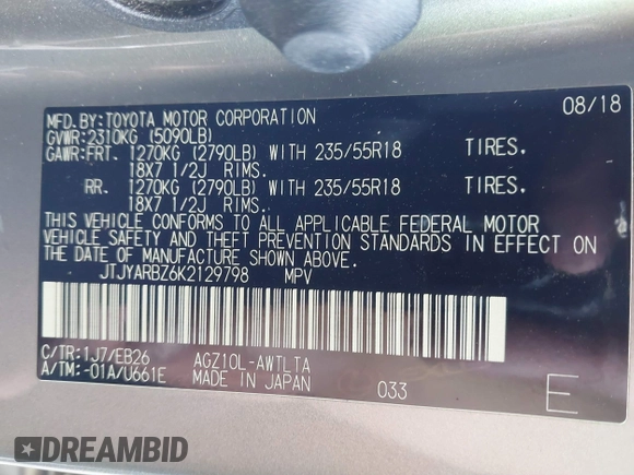 2019 Lexus NX 300 with VIN JTJYARBZ6K2129798, listed as a IAAI auction lot 41383653 with 92,895 mi miles and . Bid and sale history available at DreamBid. Image 9.