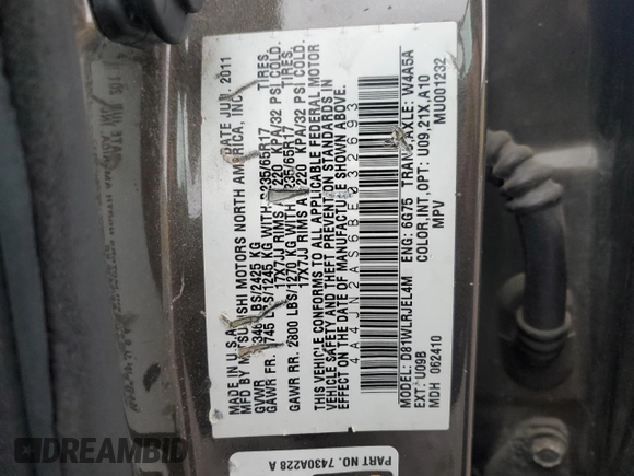 2011 Mitsubishi Endeavor LS with VIN 4A4JN2AS6BE032693, listed as a Copart auction lot 86910564 with 130,097 mi miles and Salvage Title. Bid and sale history available at carsss.com. Image 15.