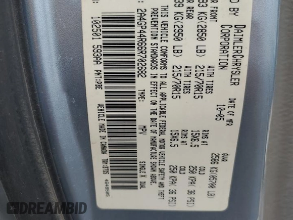 2006 Chrysler Town & Country LWB LX with VIN 2A4GP44R66R702682, listed as a Copart auction lot 74519534 with 225,346 mi miles and Salvage Title. Bid and sale history available at carsss.com. Image 13.