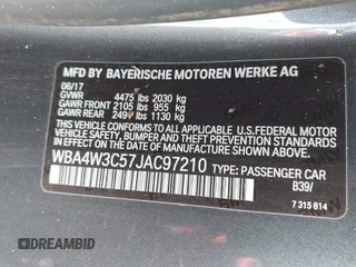 2018 BMW 4 Series 430i with VIN WBA4W3C57JAC97210, listed as a IAAI auction lot 41943772 with 89,232 mi miles and . Bid and sale history available at DreamBid. Image 9.