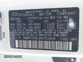 2024 Hyundai Palisade Calligraphy z VIN KM8R7DGE2RU763909, wystawiony jako IAAI lot #41850857 z przebiegiem 21 136 mil mil oraz . Historia ofert i sprzedaży dostępna na DreamBid. Obrazek 9.