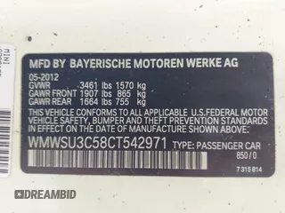 2012 MINI Hardtop z VIN WMWSU3C58CT542971, wystawiony jako IAAI lot #42421874 z przebiegiem 150 922 mil mil oraz . Historia ofert i sprzedaży dostępna na DreamBid. Obrazek 9.