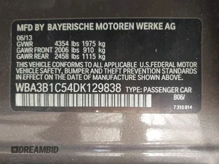 2013 BMW 3 Series 320i with VIN WBA3B1C54DK129838, listed as a IAAI auction lot 42752788 with 95,262 mi miles and . Bid and sale history available at DreamBid. Image 9.