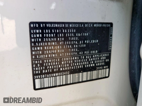 2021 Volkswagen Tiguan SE z VIN 3VV3B7AX9MM003432, wystawiony jako Copart lot #63422315 z przebiegiem 64 531 mil mil oraz Czysty tytuł • Clean title. Historia ofert i sprzedaży dostępna na DreamBid. Obrazek 13.