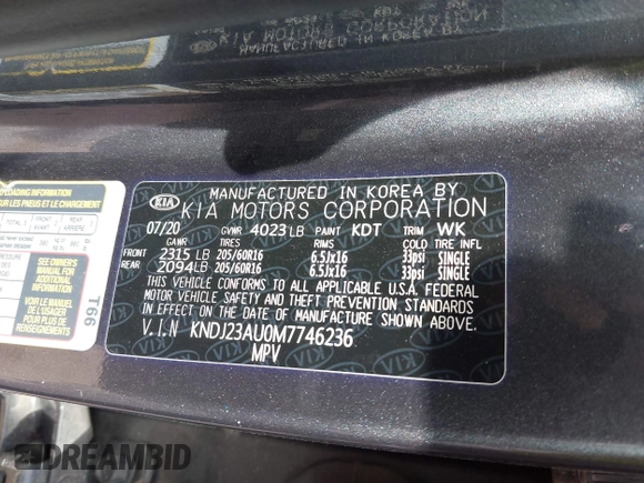 2021 Kia Soul S with VIN KNDJ23AU0M7746236, listed as a IAAI auction lot 41250392 with 72,571 mi miles and . Bid and sale history available at DreamBid. Image 9.
