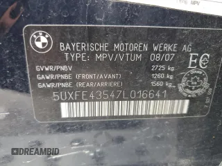 2007 BMW X5 3.0si with VIN 5UXFE43547L016641, listed as a Copart auction lot 49328355 with 0 mi miles and Salvage Title. Bid and sale history available at carsss.com. Image 14.