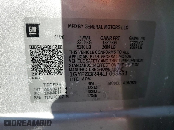2020 Cadillac XT4 AWD Luxury with VIN 1GYFZBR44LF093831, listed as a Copart auction lot 45584755 with 30,298 mi miles and Salvage Title. Bid and sale history available at carsss.com. Image 12.