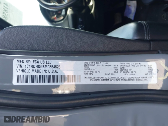 2021 Dodge Durango GT z VIN 1C4RDHDG8MC554523, wystawiony jako IAAI lot #41858655 z przebiegiem 68 940 mil mil oraz . Historia ofert i sprzedaży dostępna na DreamBid. Obrazek 9.