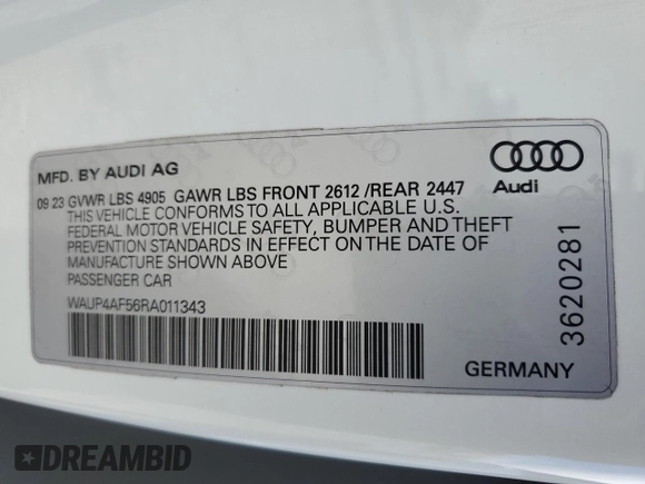2024 Audi S5 Premium Plus with VIN WAUP4AF56RA011343, listed as a Copart auction lot 48170165 with 13,339 mi miles and Salvage Title. Bid and sale history available at DreamBid. Image 12.