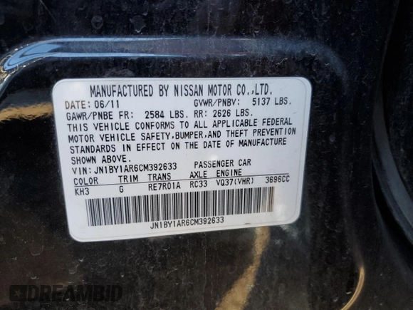 2012 Infiniti M37 with VIN JN1BY1AR6CM392633, listed as a Copart auction lot 80099504 with 190,542 mi miles and Salvage Title. Bid and sale history available at carsss.com. Image 14.