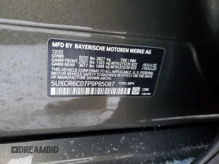 2023 BMW X5 xDrive40i with VIN 5UXCR6C07P9P85087, listed as a Copart auction lot 89091475 with Not provided miles and Salvage title. Bid and sale history available at DreamBid. Image 15.