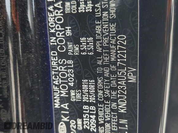 2020 Kia Soul S with VIN KNDJ23AU5L7121720, listed as a Copart auction lot 54171665 with 72,298 mi miles and Salvage Title. Bid and sale history available at DreamBid. Image 13.