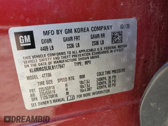 2020 Buick Encore GX Essence с VIN KL4MMGSL8LB117947, выставлен на аукционе Copart как лот 54269025 с пробегом 63 630 миль миль и Списание • Salvage title. История ставок и продаж доступна на DreamBid. Изображение 14.