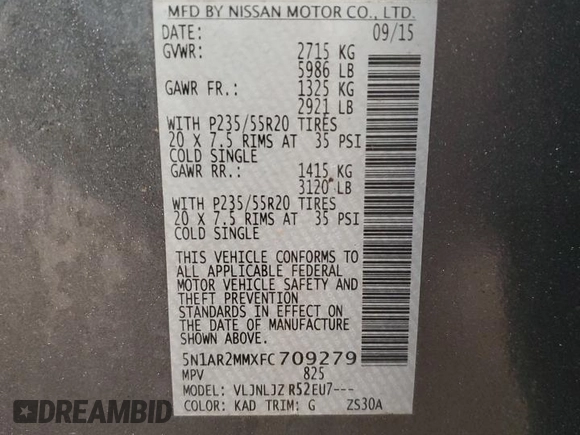 2015 Nissan Pathfinder SV z VIN 5N1AR2MMXFC709279, wystawiony jako Copart lot #59464785 z przebiegiem 92 343 mil mil oraz Szkoda całkowita • Salvage title. Historia ofert i sprzedaży dostępna na DreamBid. Obrazek 13.