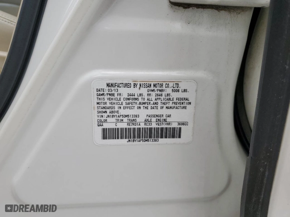 2013 Infiniti M37 with VIN JN1BY1AP5DM513393, listed as a Copart auction lot 71760373 with 71,378 mi miles and Salvage Title. Bid and sale history available at carsss.com. Image 12.