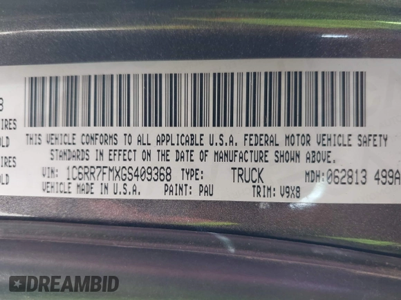 2016 Ram 1500 Tradesman с VIN 1C6RR7FMXGS409368, выставлен на аукционе IAAI как лот 42337114 с пробегом 149 338 миль миль и . История ставок и продаж доступна на DreamBid. Изображение 9.